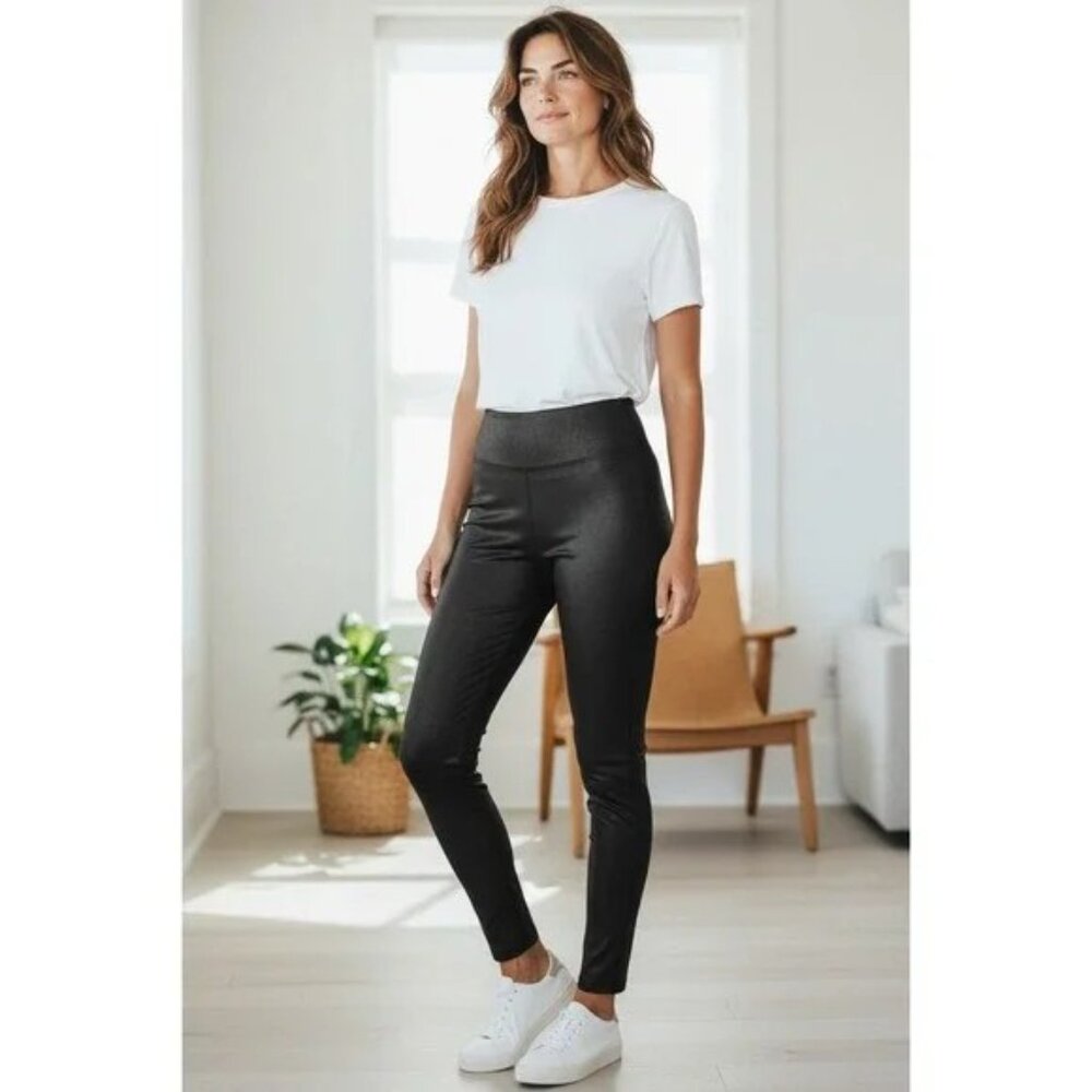 Spanx Women's Faux‎ Leather Leggings In Black- Women's Large Moto Athleisure